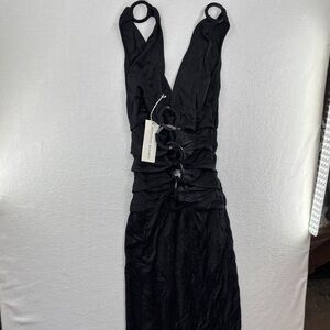 NEW! Elegant Black Backless Dress with Ring Accents